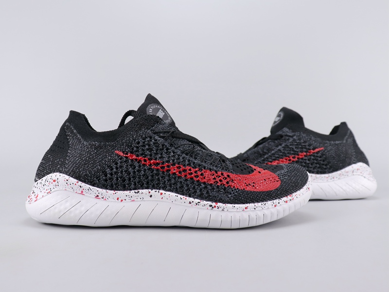 2020 Nike Free Rn Flyknit 2018 Black Red White Running Shoes